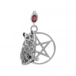 Cat Familiar Protection Pentacle Sterling Silver Pendant