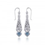 Celtic Knotwork Silver Shamrock Earrings with Heart Gemstone