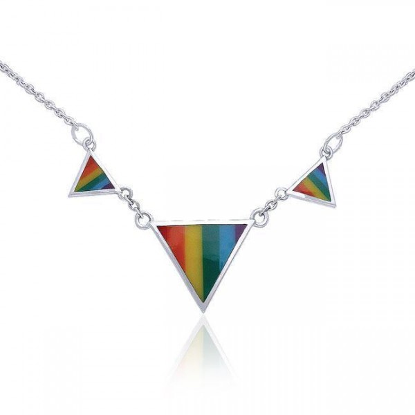 Rainbow Triangles Silver Necklace