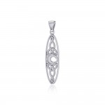 Celtic Trinity Knot and Crescent Moon in Oval Shape Silver Pendant