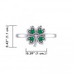 Lucky Four Leaf Clover Silver Ring with Gemstone