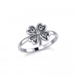 Lucky Four Leaf Clover Silver Ring with Gemstone