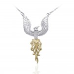 Alighting breakthrough of the Mythical Phoenix ~ Silver and Gold Necklace with Gemstone Accents