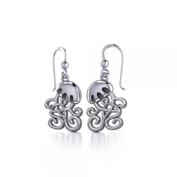 Box Jellyfish with Celtic Tail Silver Earrings