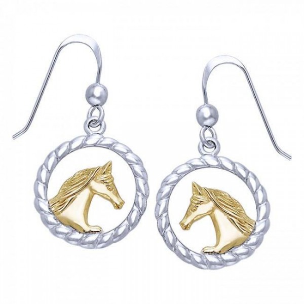 Friesian Horse in Rope Braid Silver & Gold Earrings