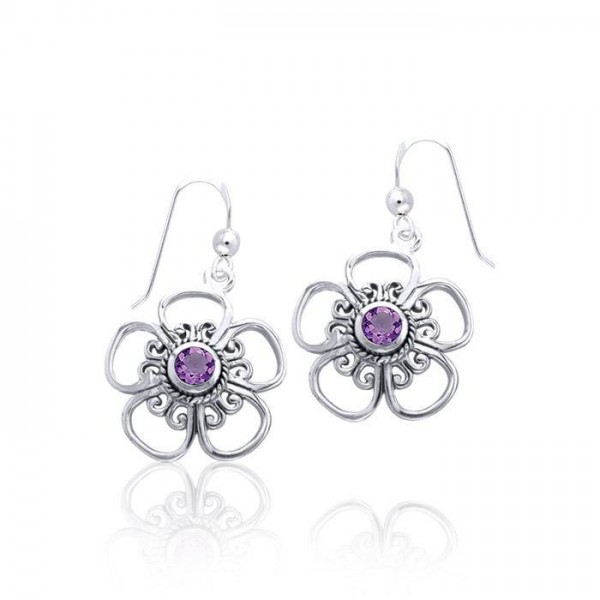 Lovely Bloom ~ Sterling Silver Jewelry Hook Earrings with Gemstone