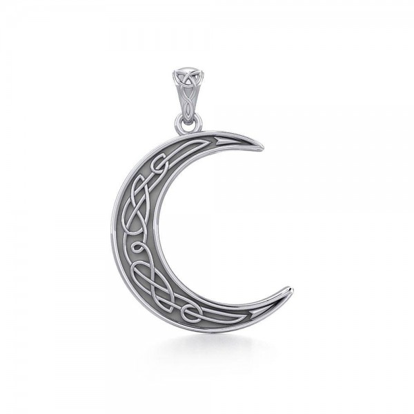 Celtic Crescent Moon Silver Pendant