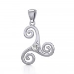 Celtic Spiral Triskele Silver Pendant with Heart Gemstone