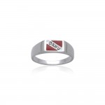 Oahu Island Dive Flag and Dive Equipment Silver Small Ring
