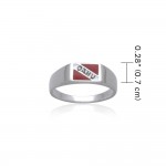 Oahu Island Dive Flag and Dive Equipment Silver Small Ring