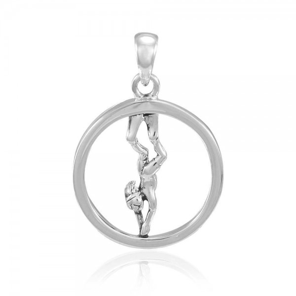 Round Female Free Diver Sterling Silver Pendant