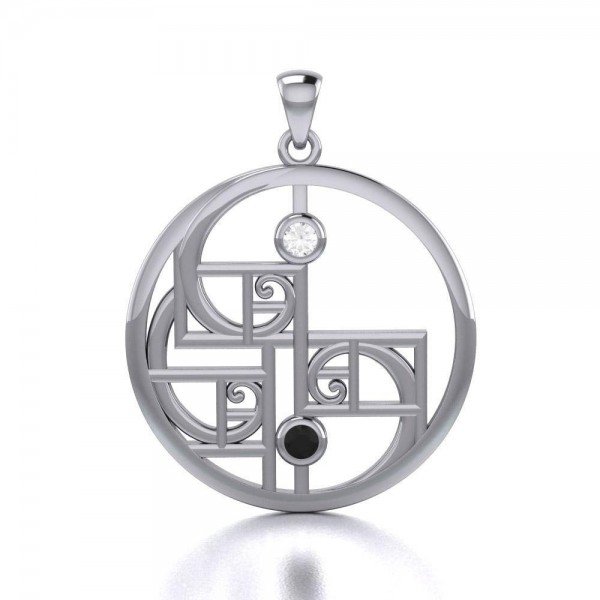 Yin Yang Golden Spiral Silver Pendant with Gemstone