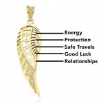 Celtic Angel Wing with Rune Symbols Solid Gold Pendant