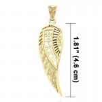 Celtic Angel Wing with Rune Symbols Solid Gold Pendant