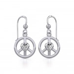Peace Silver Earrings with Heart Gemstone
