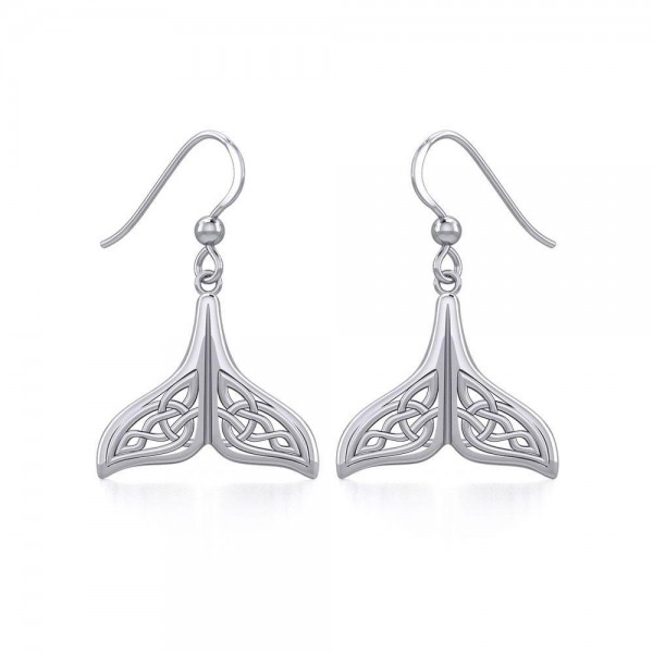 Celtic Knotwork Whale Tail Silver Earrings