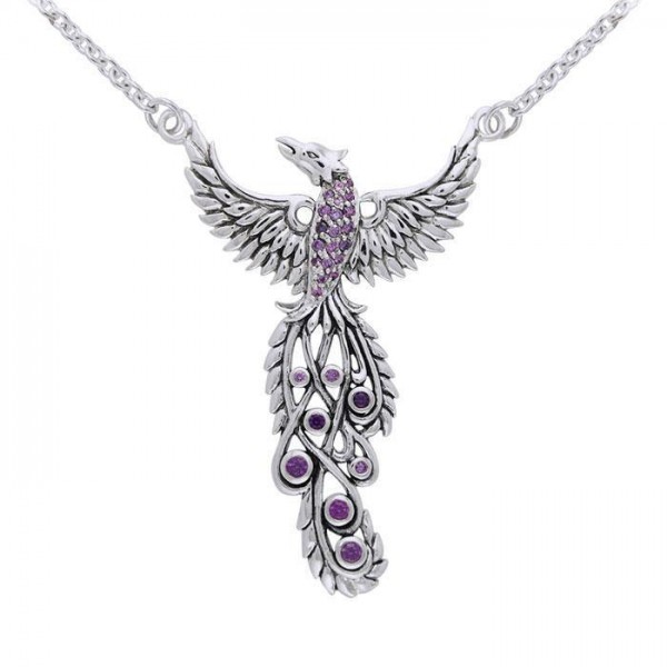 Honor Thy Flying Phoenix ~ Sterling Silver Jewelry Necklace with Gemstone