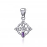 Celtic Quaternary Knot Silver Pendant with Gemstone