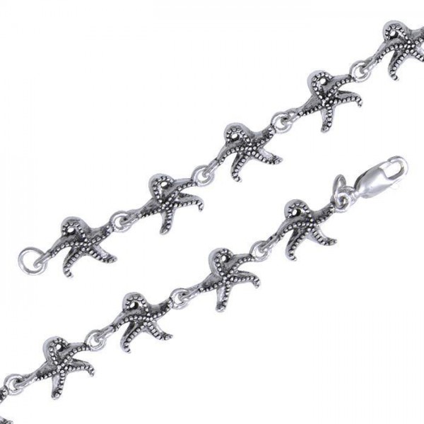 Beautiful stars in the sea ~ Sterling Silver Jewelry Link Bracelet