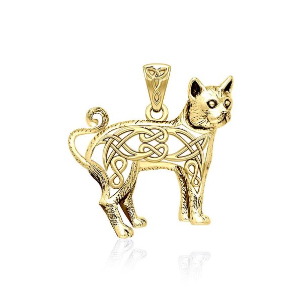 Celtic Cat Solid Gold Pendant