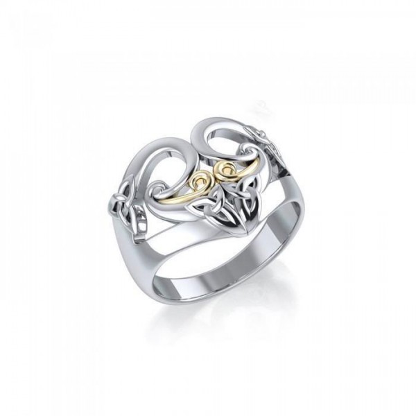 Lifebs inspirational harmony ~ Sterling Silver Celtic Triquetra Ring with 14k Gold Accent