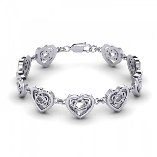 A love message of eternal connection ~ Celtic Knotwork and Hearts Sterling Silver Jewelry Bracelet
