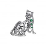 Patte ludique ~ Celtic Knotwork Cat Sterling Silver Bijoux Pendentif avec pierres précieuses