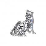 Patte ludique ~ Celtic Knotwork Cat Sterling Silver Bijoux Pendentif avec pierres précieuses