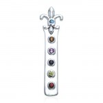 Fleur De Lis with Chakra Gems Silver Pendant