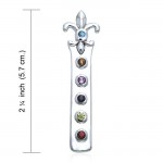 Fleur De Lis with Chakra Gems Silver Pendant