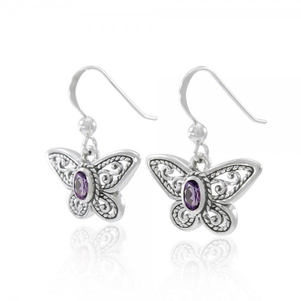Delighted of the butterflys beauty ~ Sterling Silver Jewelry Earrings with Gemstone