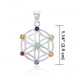 Flower Of Life Silver Pendant with Chakra Gemstone