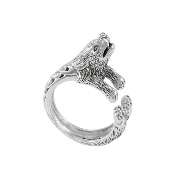 Sterling Silver Howling Wolf Ring