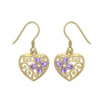 Flower in Heart Shape Solid Gold Earrings
