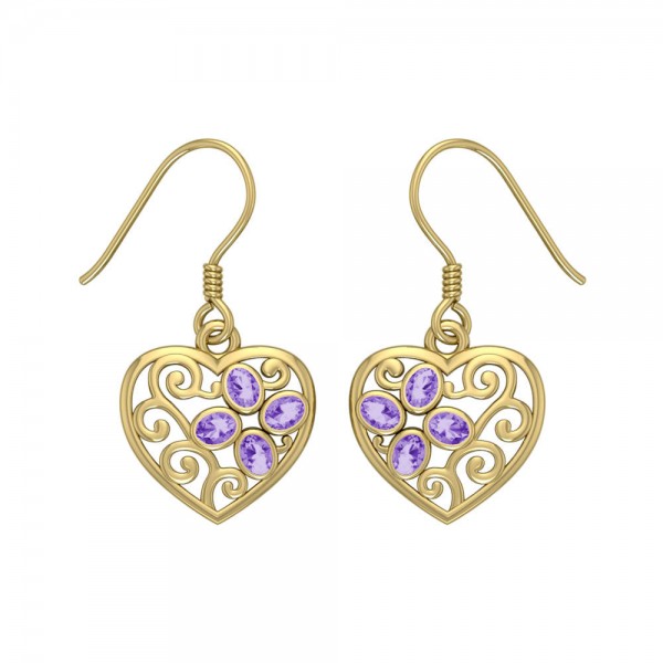 Flower in Heart Shape Solid Gold Earrings