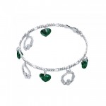 Irish Claddagh with Emerald Glass Hearts Silver Bracelet