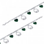 Irish Claddagh with Emerald Glass Hearts Silver Bracelet