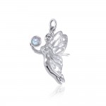 Enchanted Fairy Holding Gem Silver Charm