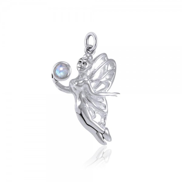 Enchanted Fairy Holding Gem Silver Charm