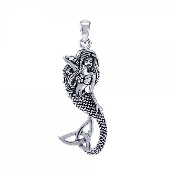 Mermaid Goddess with Trinity Knot Tail Sterling Silver Pendant