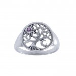 Journey through Life and Universe ~ Sterling Silver Tree of Life Ring with Moon and Sun Gemstone
