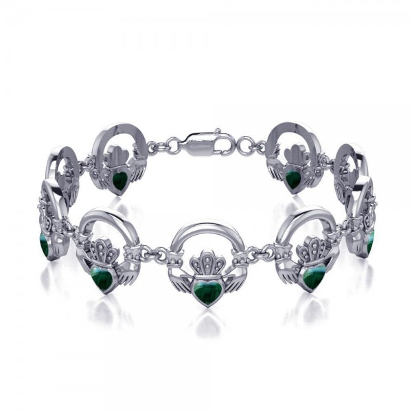 Crown it with your love ~ Celtic Knotwork Irish Claddagh Sterling Silver Bracelet with Inlaid Gem