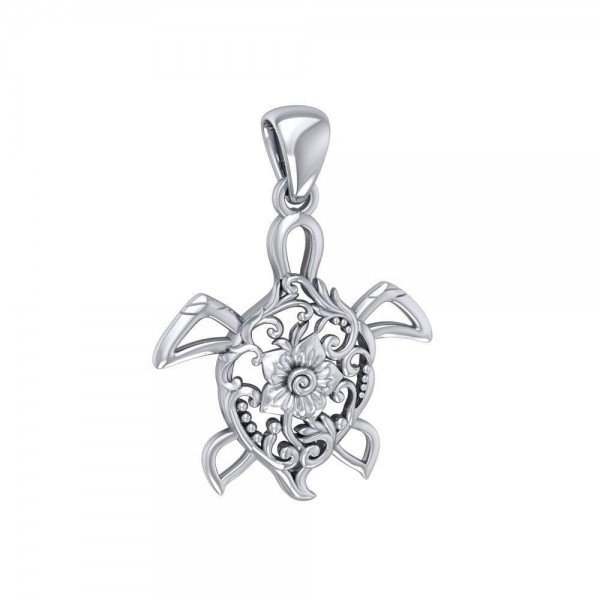 The elegant charm of the ocean ~ Sterling Silver Sea Turtle Filigree Pendant Jewelry