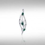 Leaf Silver Pendant with Gemstones
