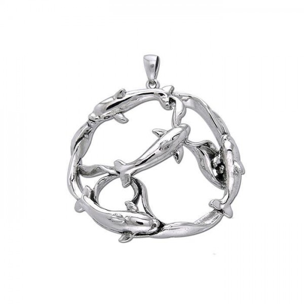 Swimming Dolphins Silver Pendant