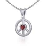 Peace Silver Pendant with Heart Gemstone