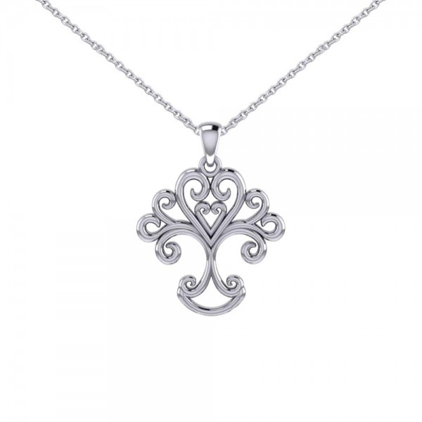 Silver Modern Tree of Life Pendant and Chain Set