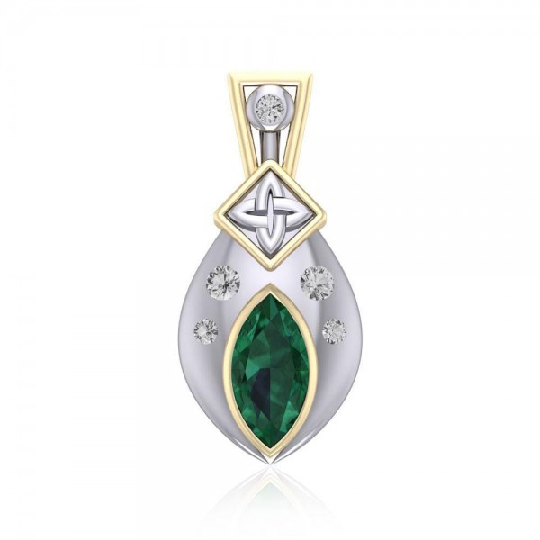 Express your love in classic elegance ~ Celtic Four-Point Sterling Silver Jewelry Pendant with 14k Gold accent and Gemstone