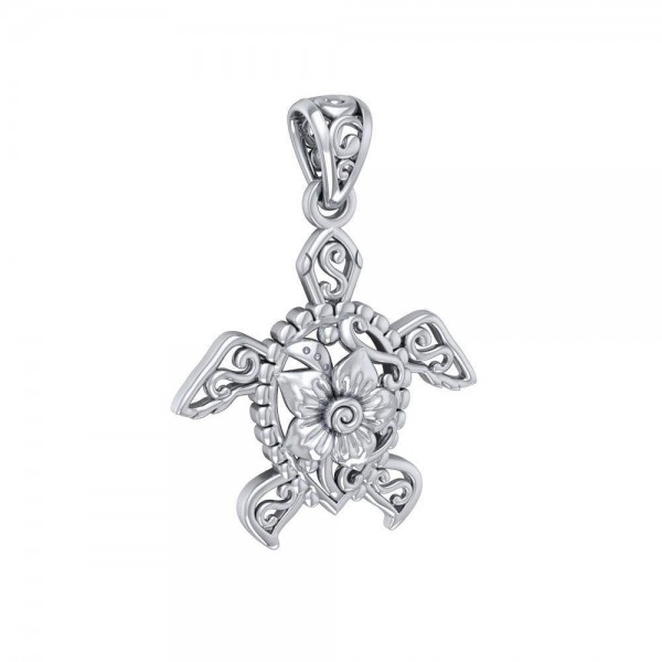 One meaningful step at a time ~ Sterling Silver Sea Turtle Filigree Pendant Jewelry