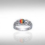 Rainbow Celtic Knotwork Silver Ring